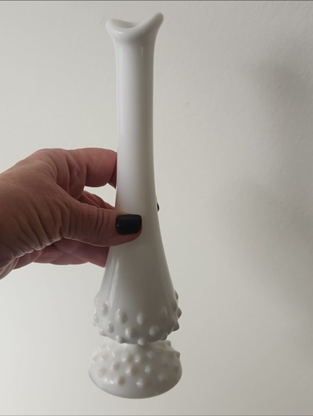 Vintage Fenton Hobnail Milkglass Footed Swung Bud Pedestal Vase 9"